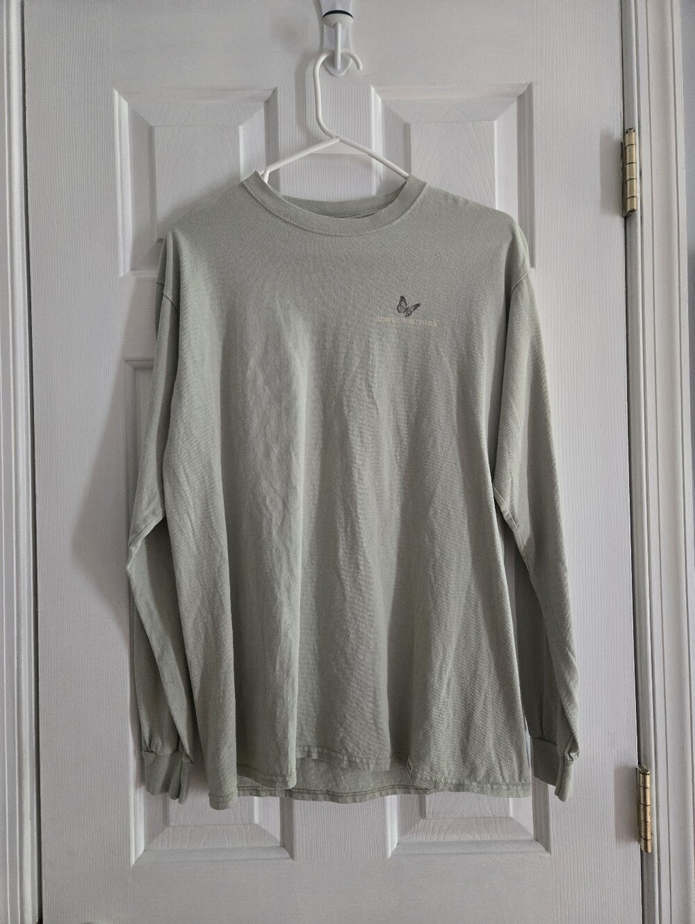 Simply Southern Long Sleeve Cotton Crewneck Light Sage Blessed Mama Medium Top